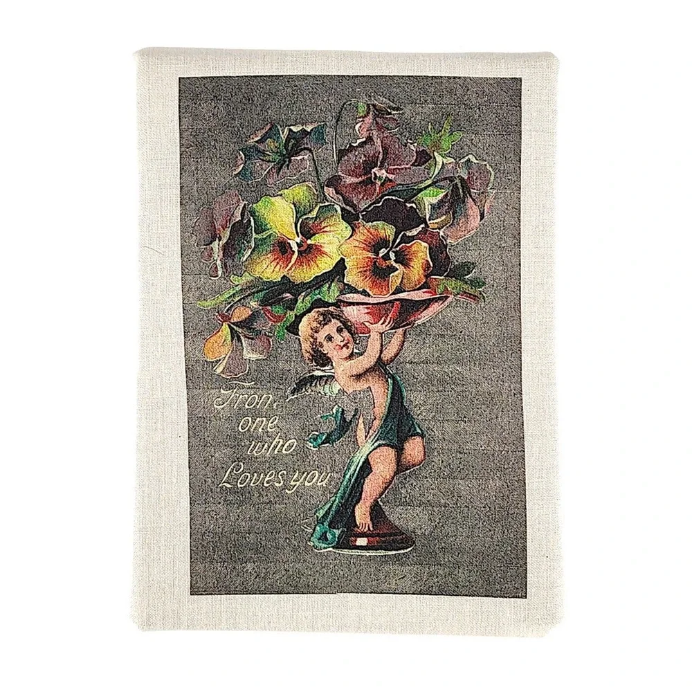 Vintage Victorian Style Floral Pansy & Cherub Angel Fabric Transfer